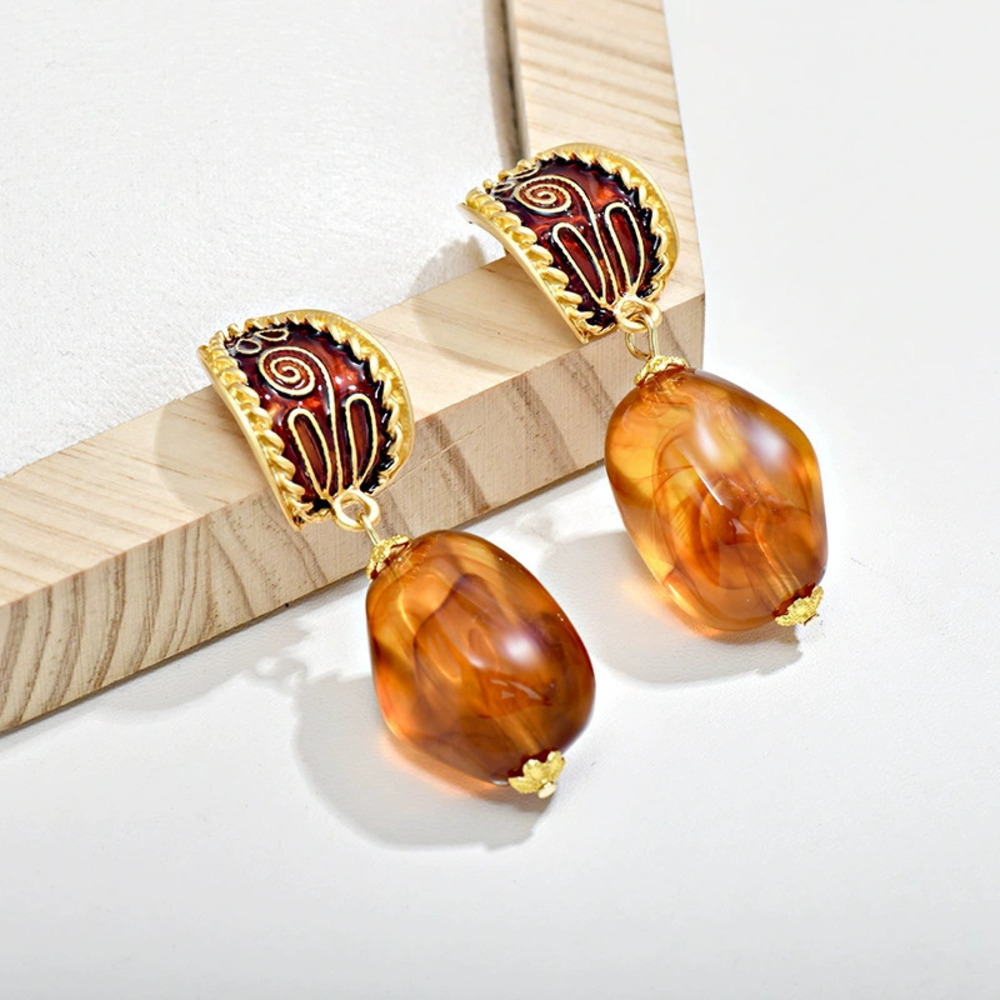Vintage Irregular Glass Enamel Flower Drip Oil Earrings